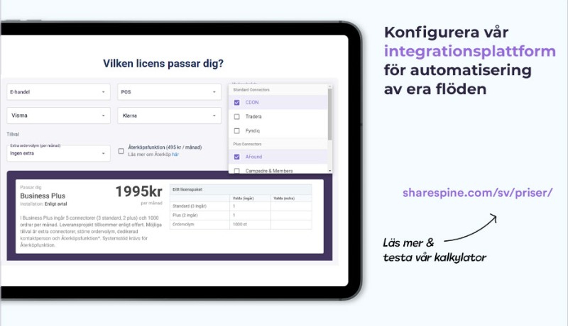 Illustration på gränssnitt för Klarna koppling mot Visma Spcs ekonomisystem.