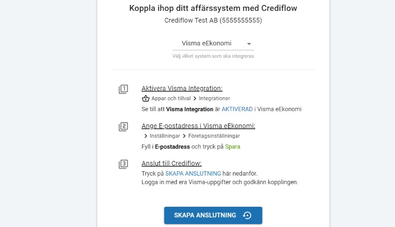 Koppla ihop Visma eEkonomi med Crediflow.