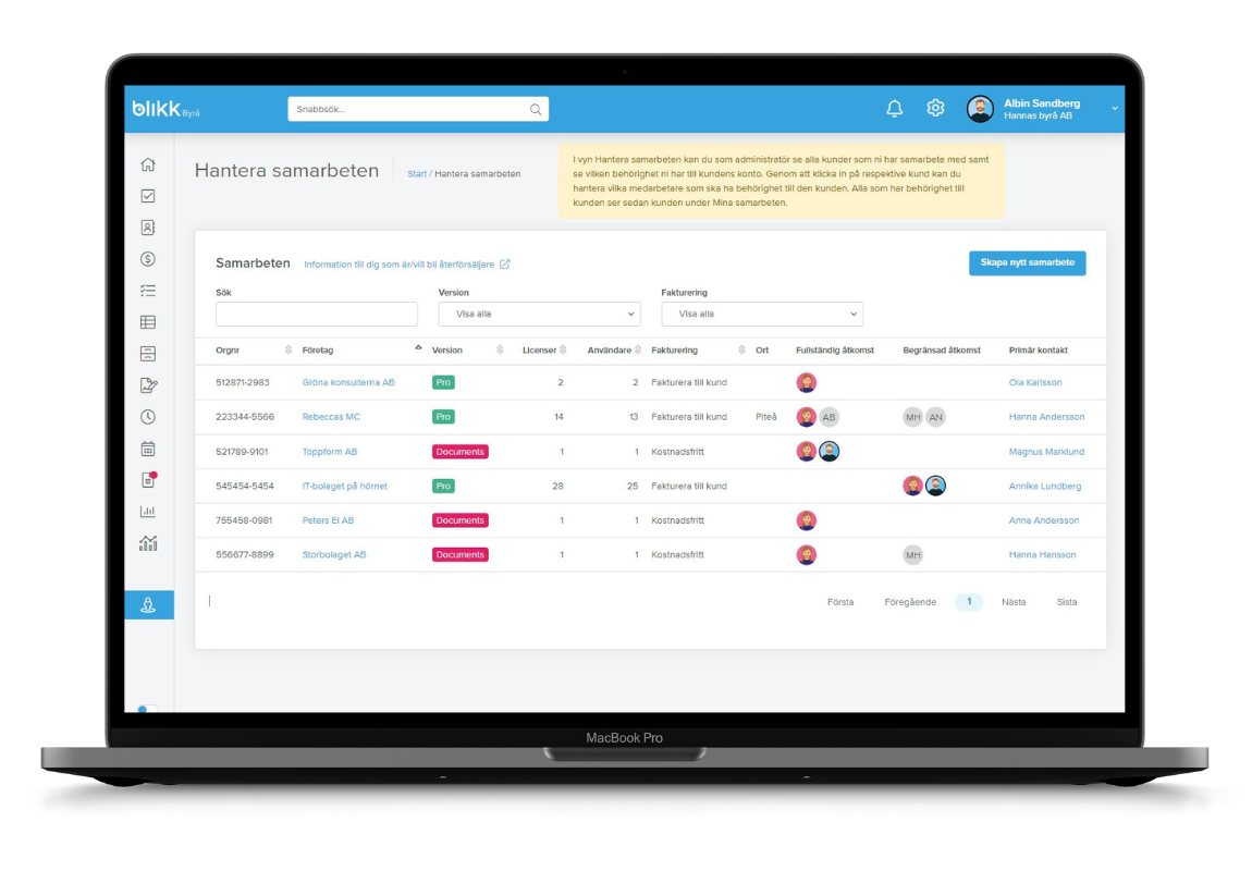 En laptop som visar en funktion för hur man hanterar samarbeten i en partnerportal