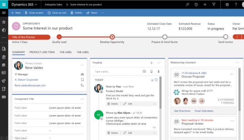 Försäljningsflödet inne i Microsoft Dynamics 365 CRM system.