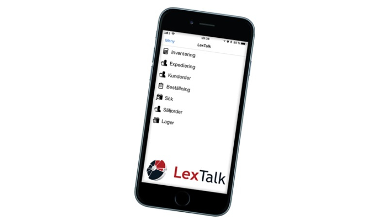 En telefon som visar Lextalks gränssnitt
