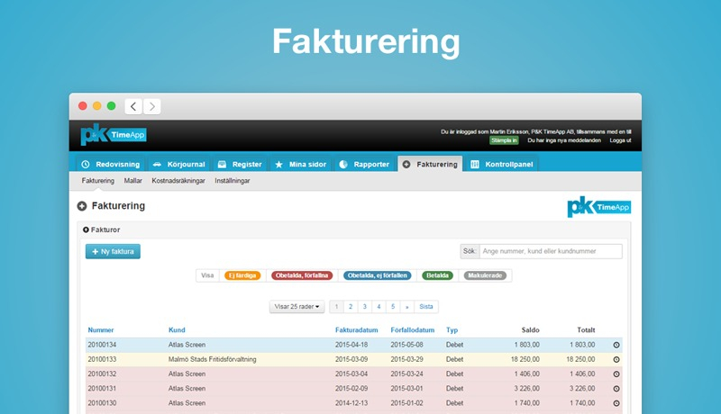 Timeapp fakturering programbild.