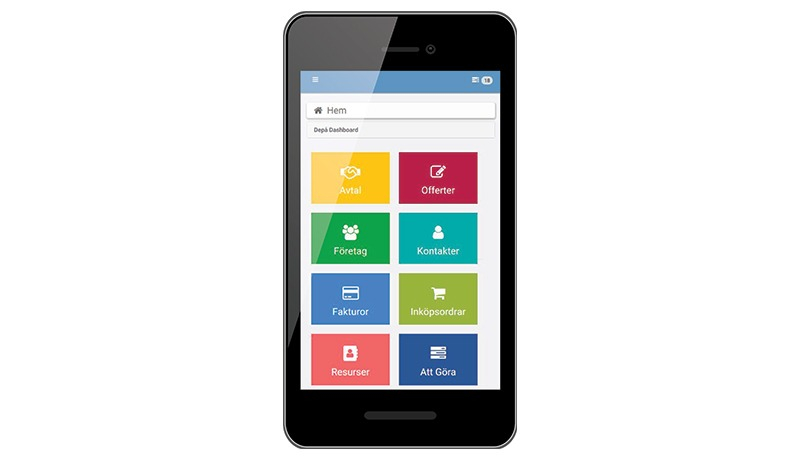 Smartphone som visar skärmdump på gränssnitt för MCS Hyrsystem