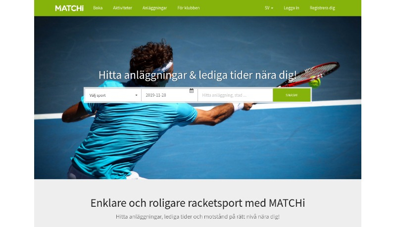 Skärmdump på startsida hos MATCHi