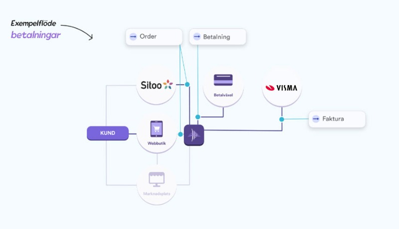 Illustration som visar flödet med betalningar när du använder Shopify.