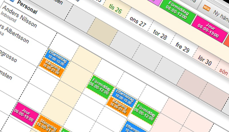Vinklad närbild på ett schema från programmet för bokning av resurser