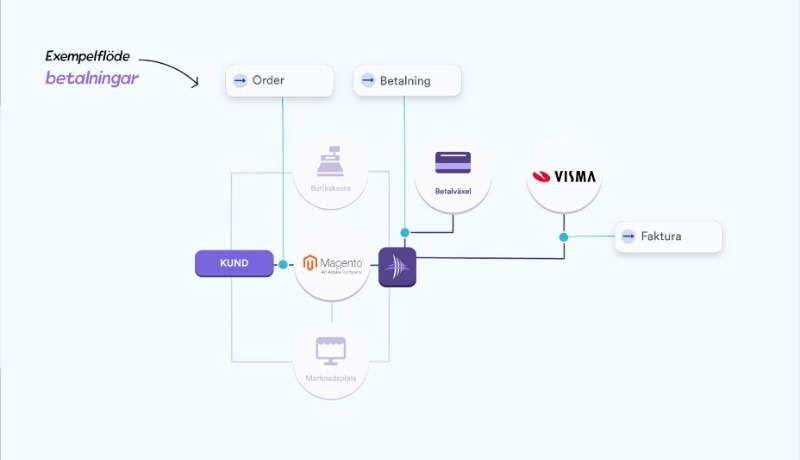 Illustration för koppling för koppling mellan Magento och Visma eEkonomi