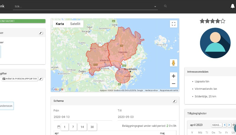 Skärmdump på gränssnitt i LeanLink som visar en karta