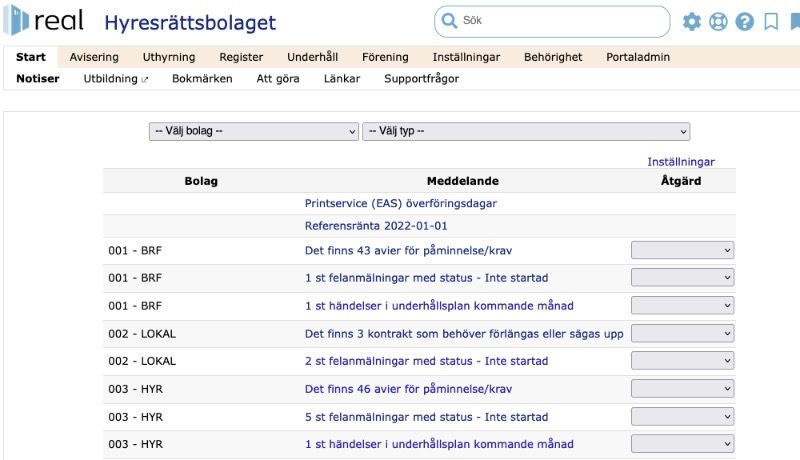 Gränssnitt för Real Fastighetssystem.