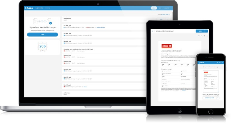 Dator, mobil och surfplatta visar verified.