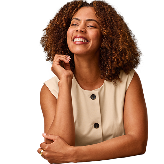 Glad kvinna med moln och hjärta. 