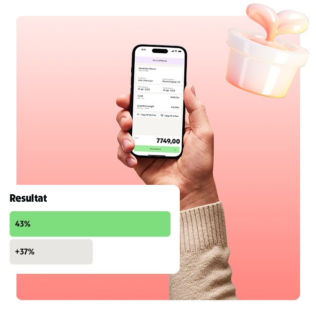 Hand med mobil med fakturor.