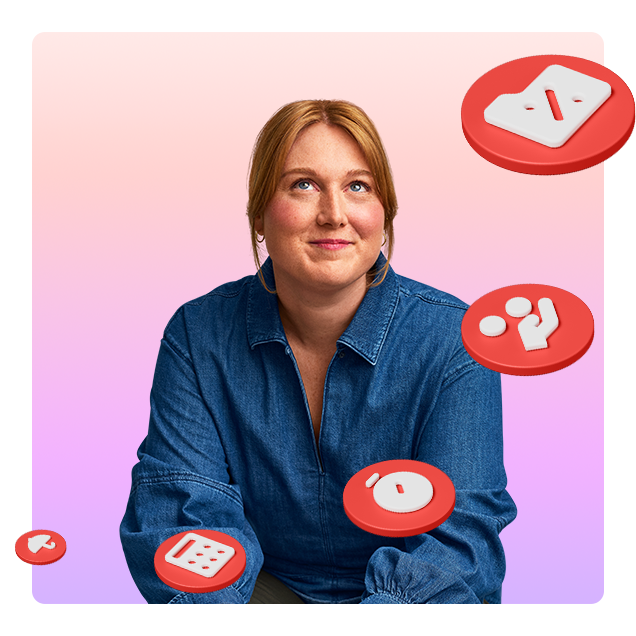 Glad kvinna med illustrationer.