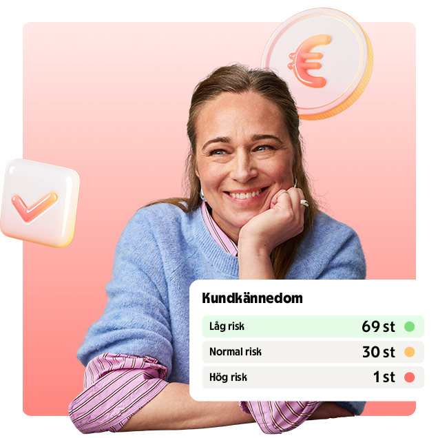 Kvinna med checkbox och kundkännedom visualisering. 
