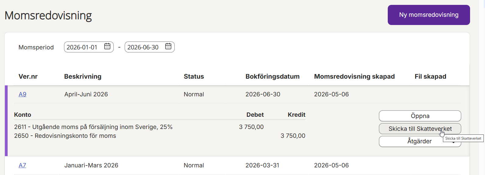 Momsdeklaration i Bokföring & Fakturering