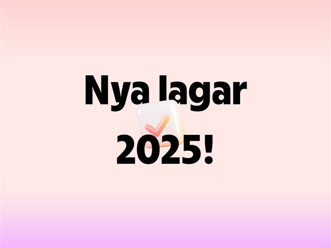 Nya lagar och regler på en bakgrund i korall och lila med en checkbox.
