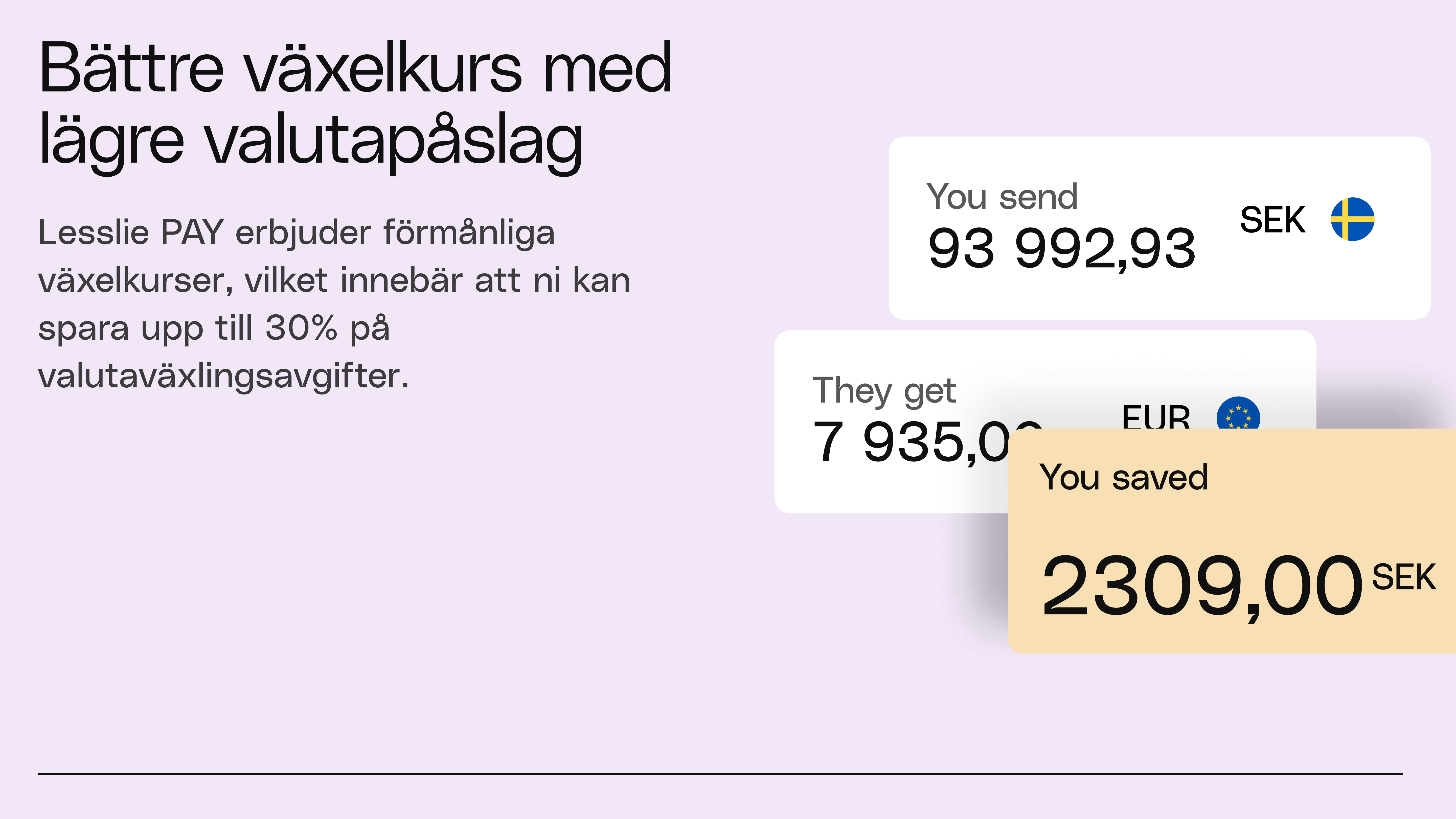 Lesslie PAY-bild med texten "Bättre växelkurs med lägre valutapåslag"