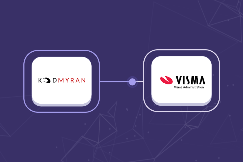 Kodmyran och Visma logotyper med en pil mellan