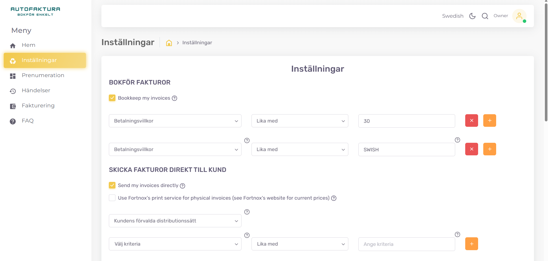 Screenshop på tjänsten.
