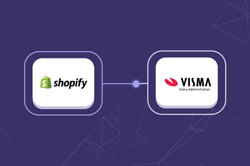 Illustration som visar integrationen mellan Shopify och Visma Administration.
