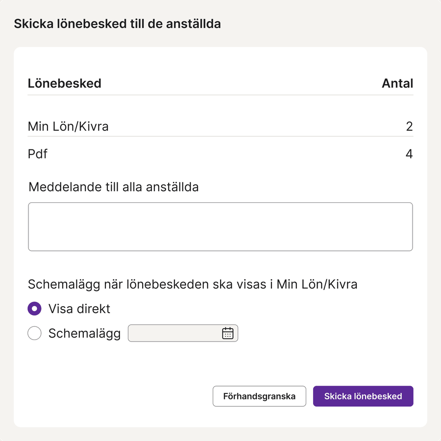 Skärmdump från Visma Spcs lönehantering. 