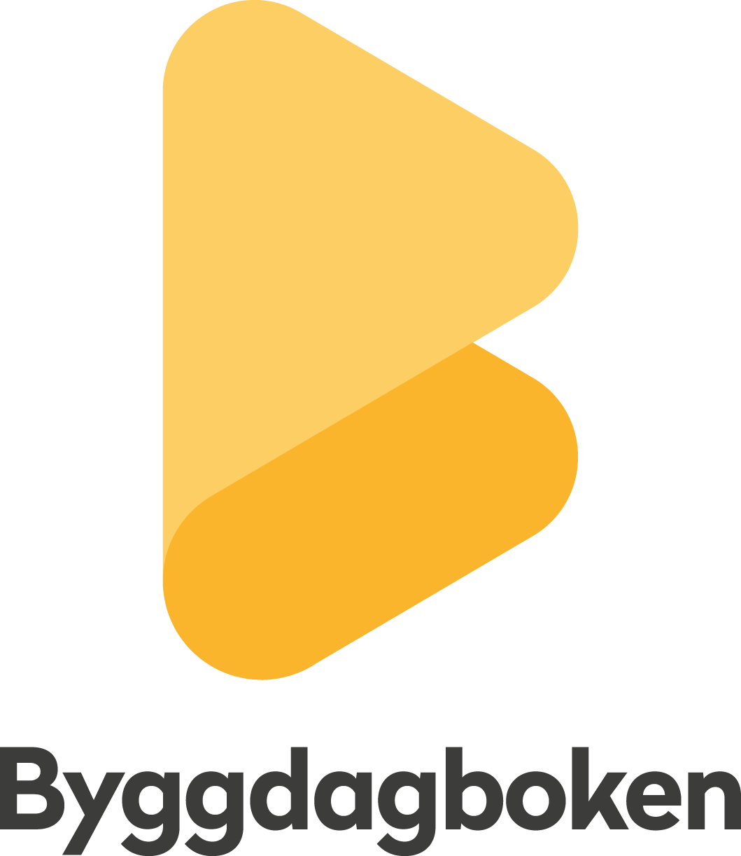 Stående logotyp för Byggdagboken.