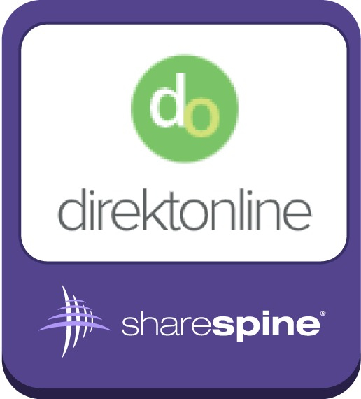 Tjänsten Sharespines logotyp tillsammans med DirektOnlines logotyp.