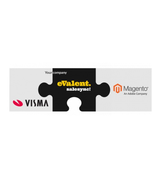 Ett lagt pussel med bitar som representerar Visma, eValent SaleSync och Magento.