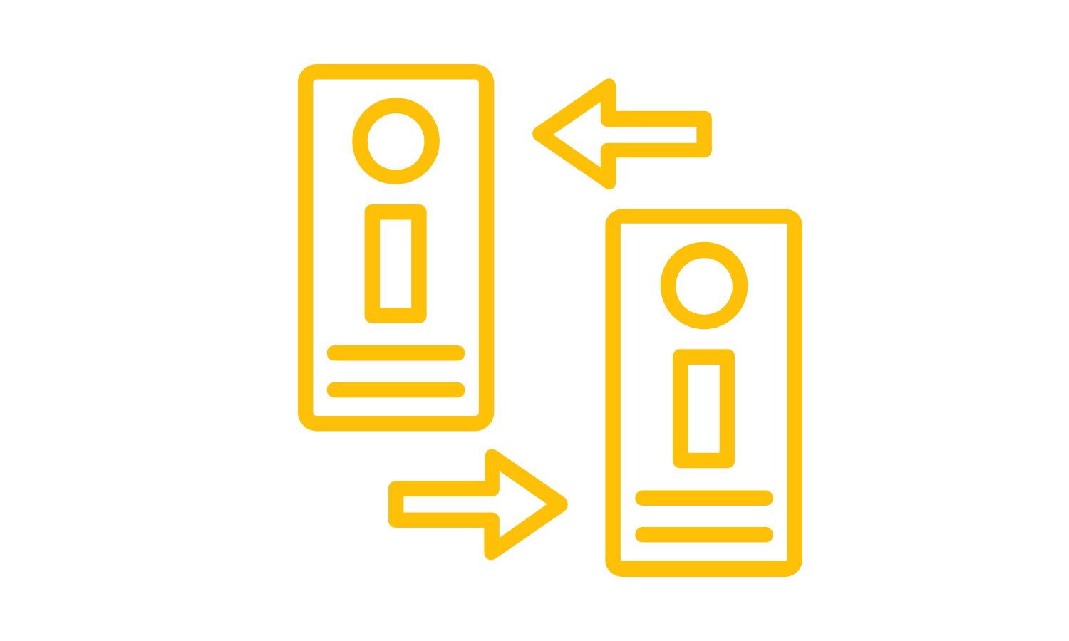 Illustration av två pilar som symboliserar importera och exportera bokföringsdata.