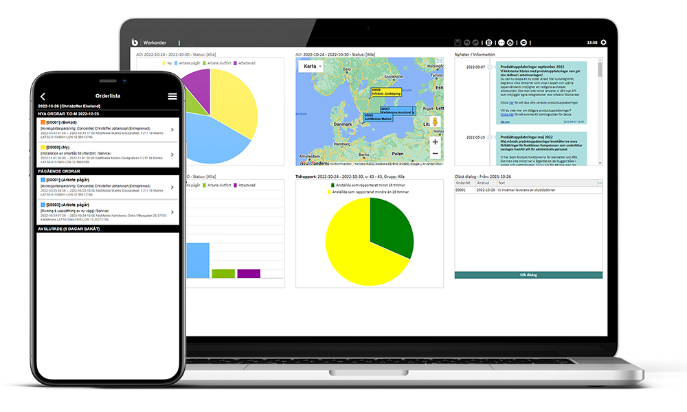 Dator och mobil som visar Infobric.