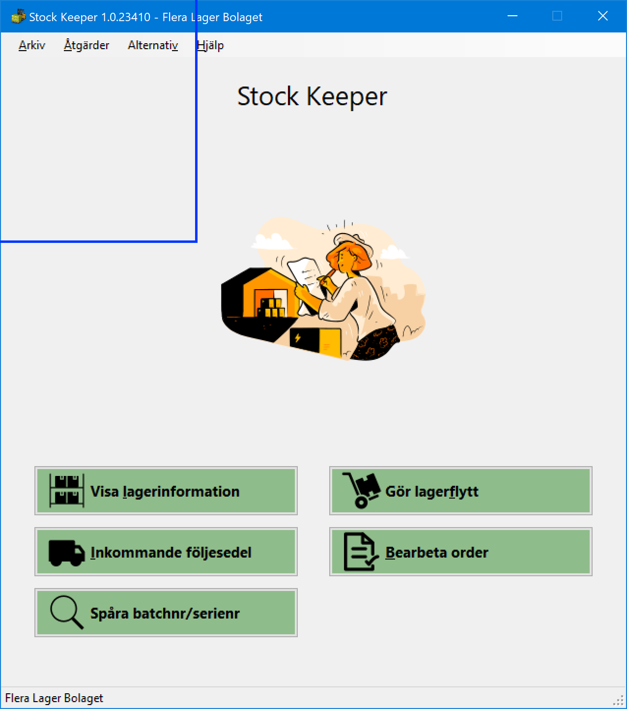 Skärmdump som visar gränssnitt i MAWINGU stock keeper
