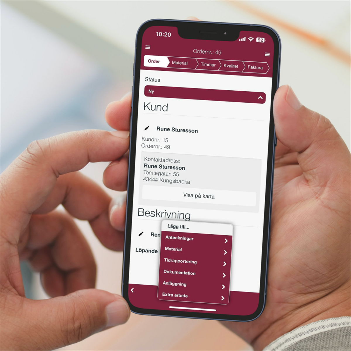 Hur programmet ser ut från en mobiltelefon.