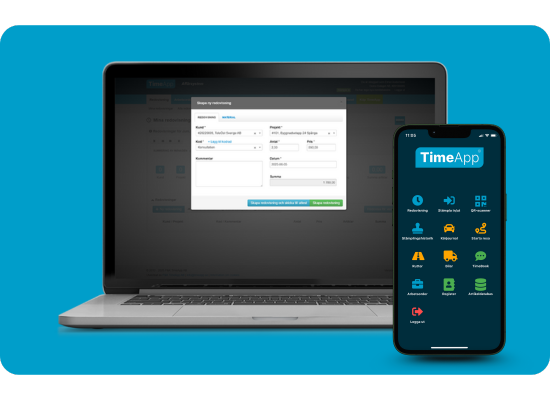 Timeapp på dator, ipad och mobil.