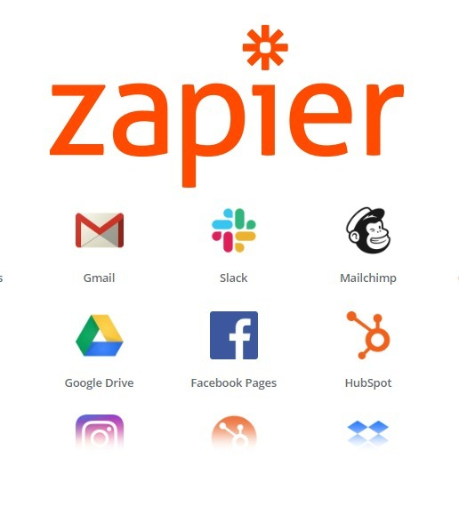 Zapier logotyp och ikoner av möjliga integrationer.